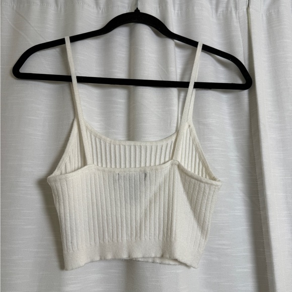 Forever 21 Cream Ribbed Knit Crop Spaghetti Strap Bralette Crop Top | Size M - Picture 6 of 10